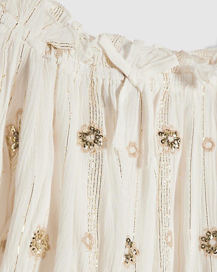 River Island Girls Cream Embroidered Skirt Set