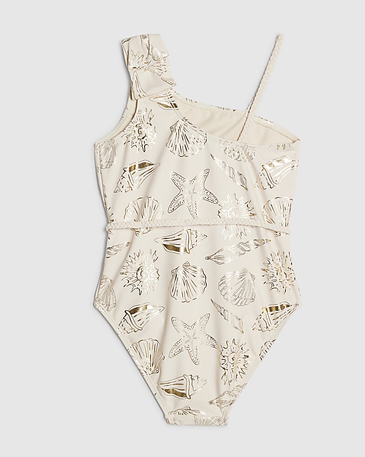 River Island Girls Cream Foil Shell Swimsuit