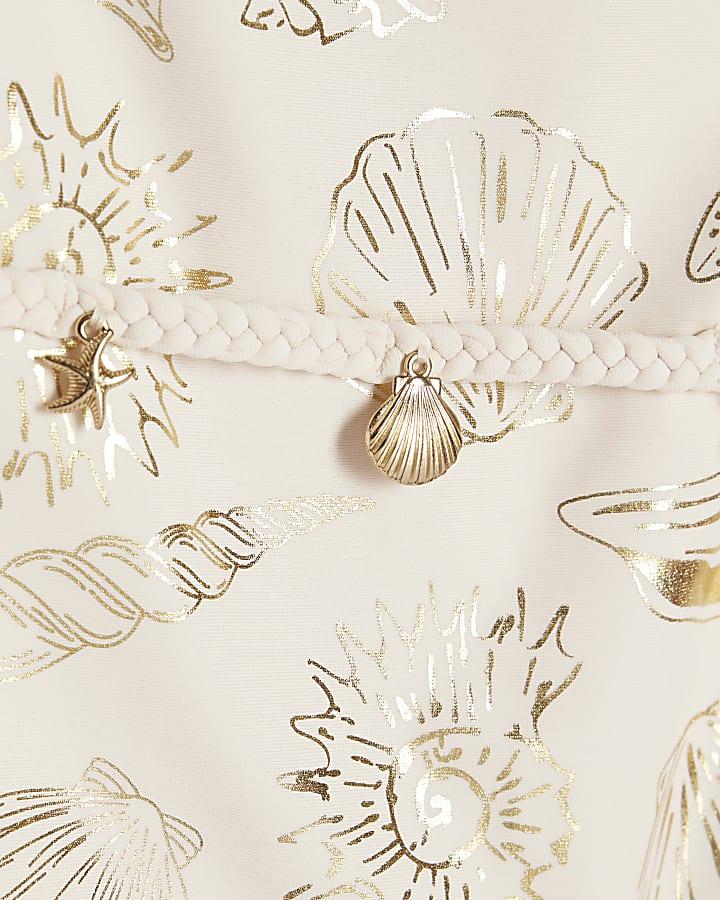 River Island Girls Cream Foil Shell Swimsuit