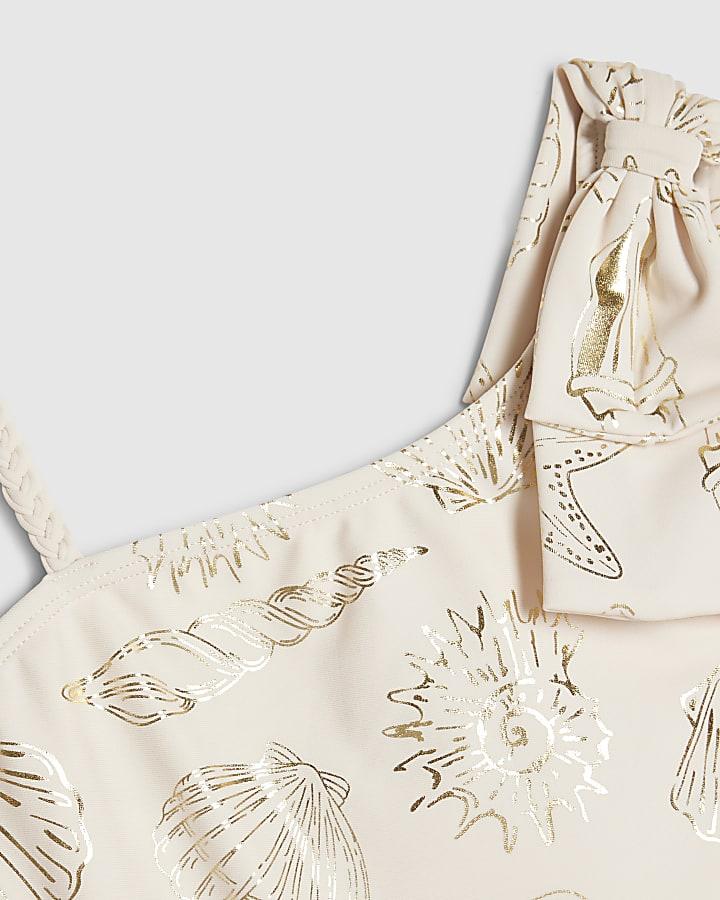 River Island Girls Cream Foil Shell Swimsuit