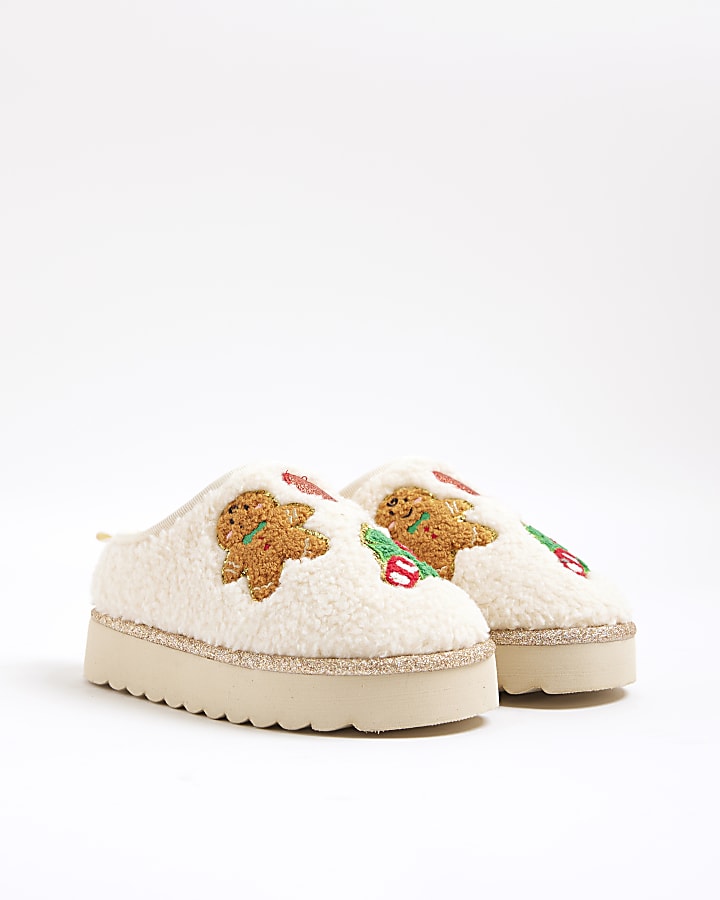 River Island Girls Cream Gingerbread Man Slippers