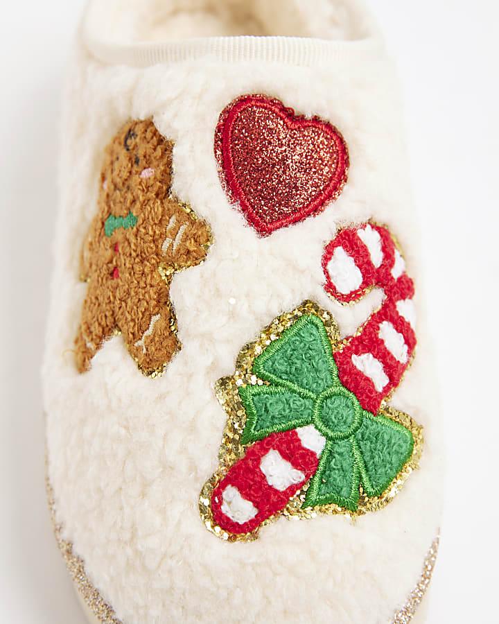 River Island Girls Cream Gingerbread Man Slippers