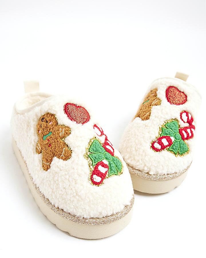 river island Girls Cream Gingerbread Man Slippers