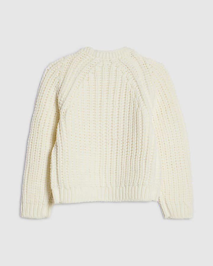 River Island Girls Cream Knitted Flower Cardigan