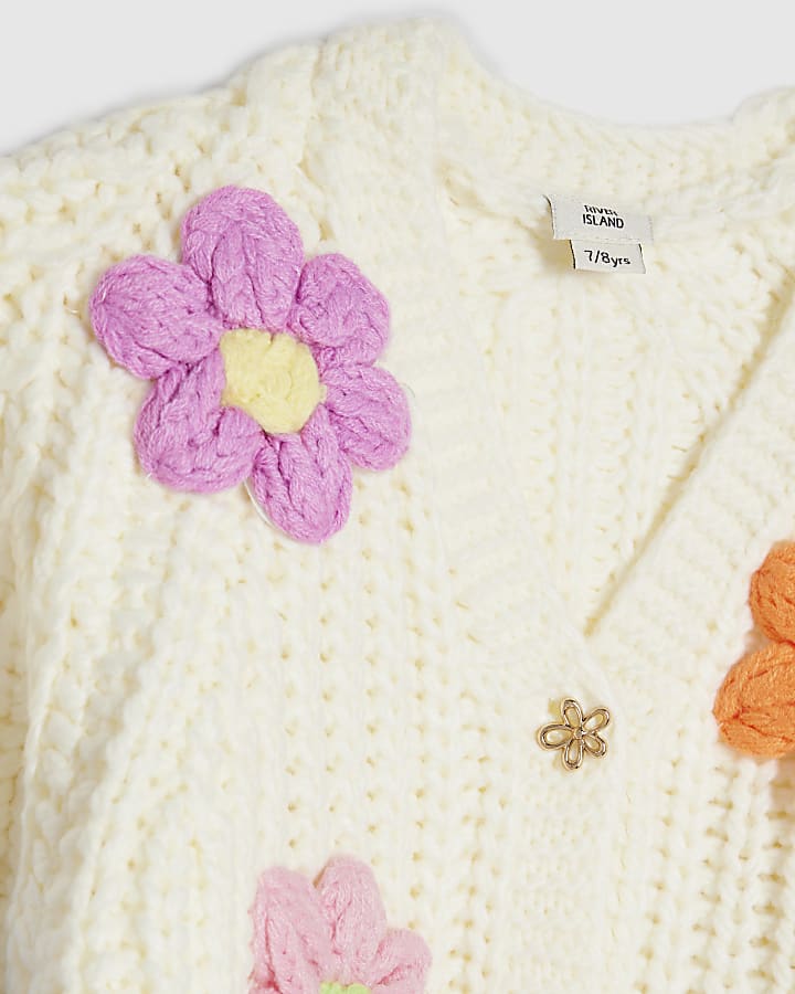 River Island Girls Cream Knitted Flower Cardigan