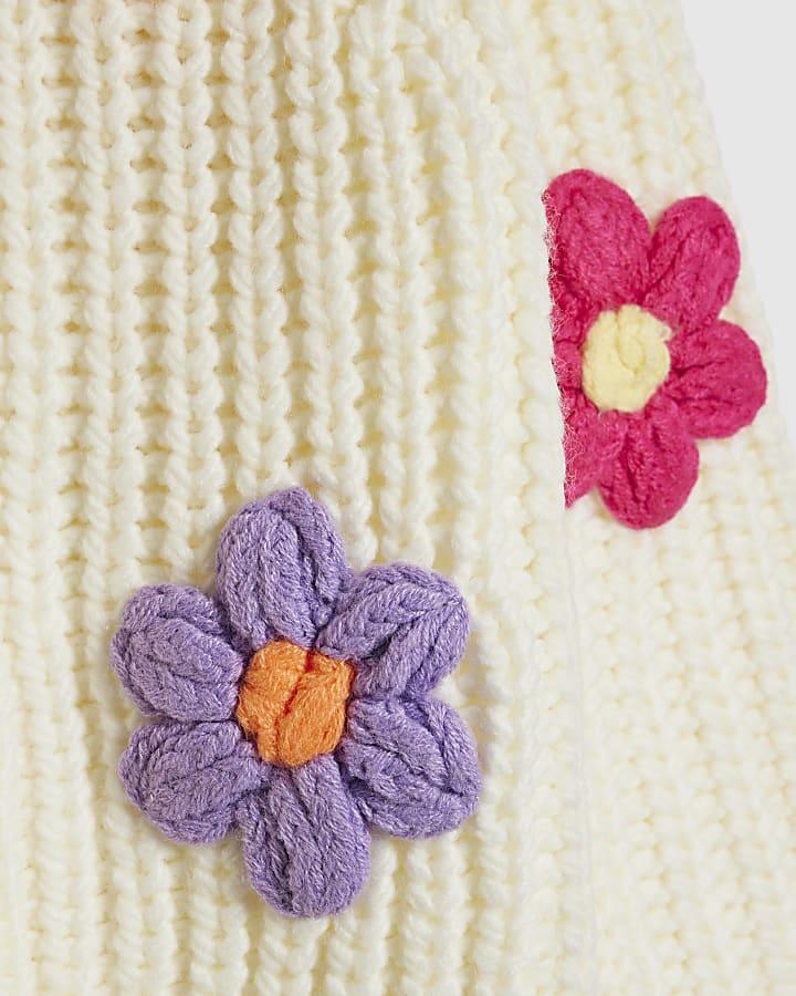 River Island Girls Cream Knitted Flower Cardigan