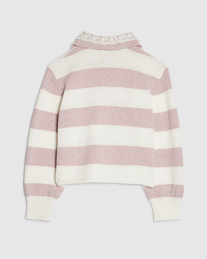 River Island Girls Cream Lace Collar Stripe Jumper