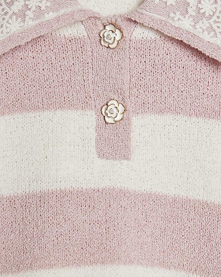 River Island Girls Cream Lace Collar Stripe Jumper