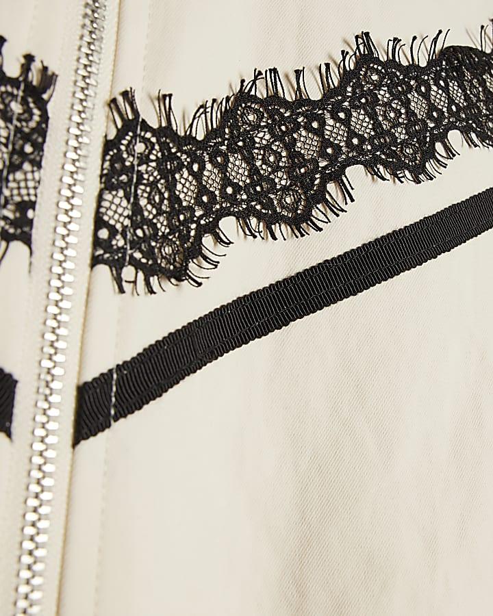 River Island Girls Cream Lace Trim Bomber Jacket