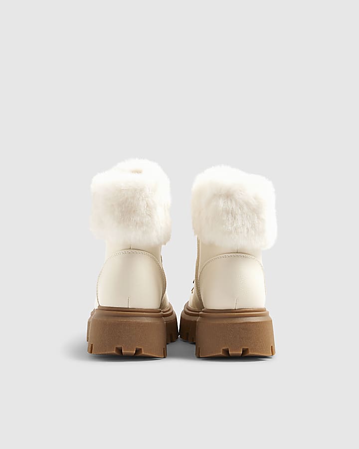 River Island Girls Cream Lace Up Hiker Boots