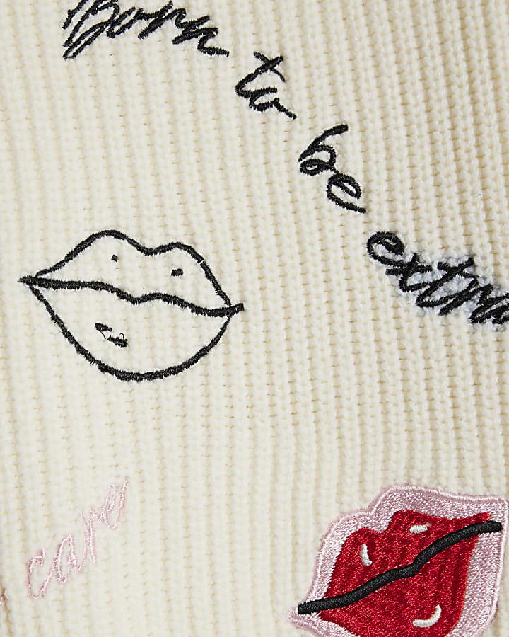 River Island Girls Cream Ladybird Lips Jumper