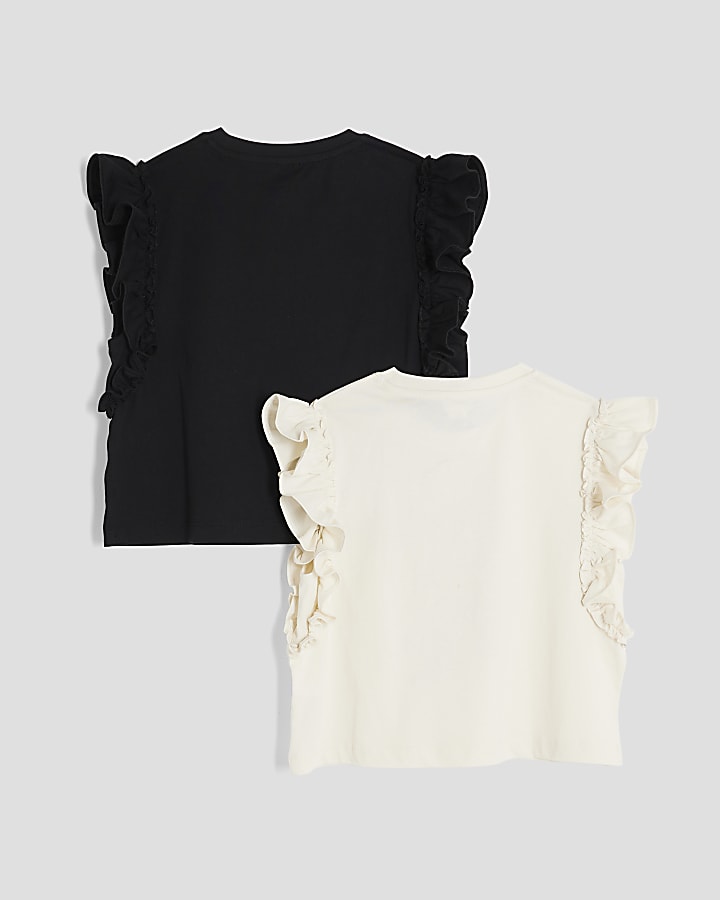 River Island Girls Cream Pack Of 2 Frill T-Shirts