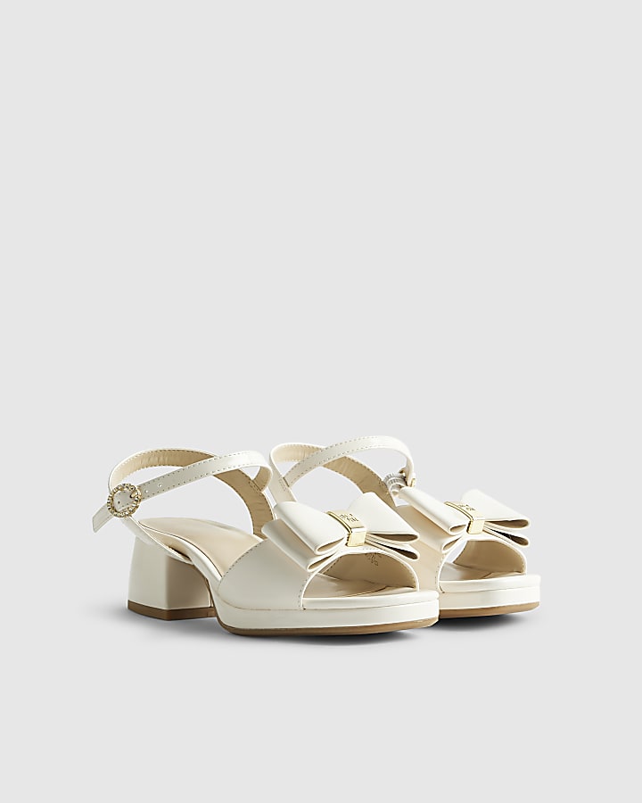 River Island Girls Cream Patent Bow Heeled Sandals
