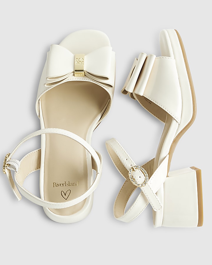 river island Girls Cream Patent Bow Heeled Sandals