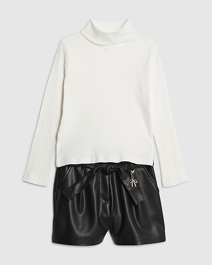 River Island Girls Cream Roll Neck Top Set