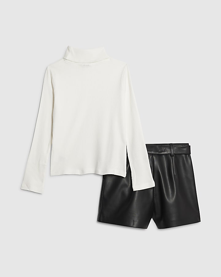 River Island Girls Cream Roll Neck Top Set