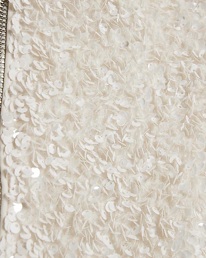 River Island Girls Cream Sequin Bomber Jacket