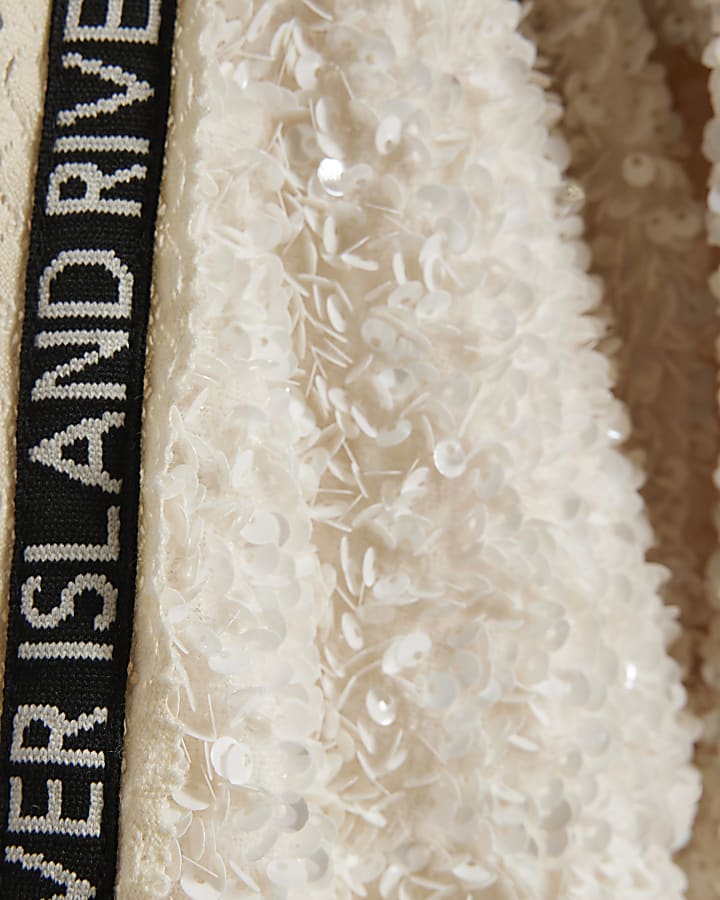 river island Girls Cream Sequin Bomber Jacket