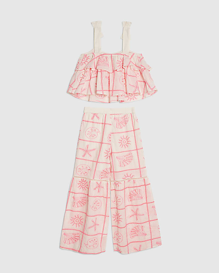 River Island Girls Cream Tiered Broderie Top Set