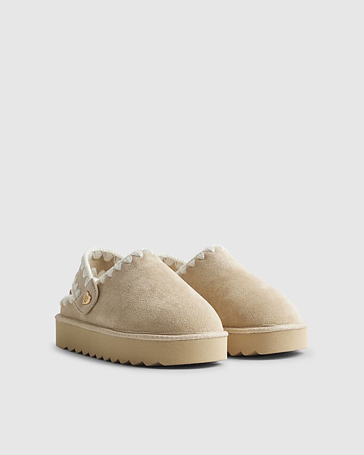 River Island Girls Cream Whipstitch Strap Slippers