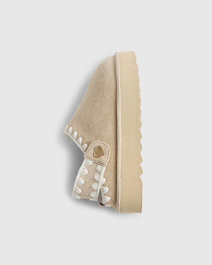 river island Girls Cream Whipstitch Strap Slippers