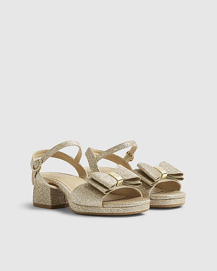 River Island Girls Gold Glitter Bow Heeled Sandals