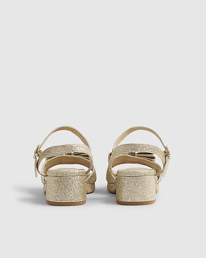 River Island Girls Gold Glitter Bow Heeled Sandals