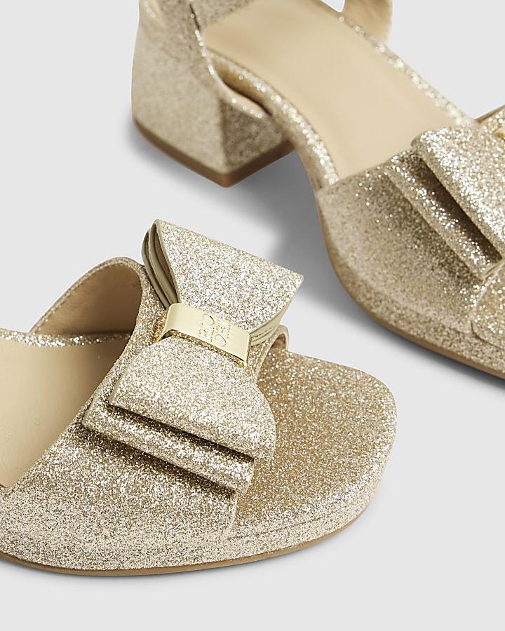 River Island Girls Gold Glitter Bow Heeled Sandals