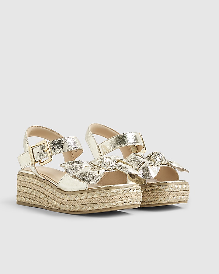River Island Girls Gold Metallic Bow Wedge Sandals