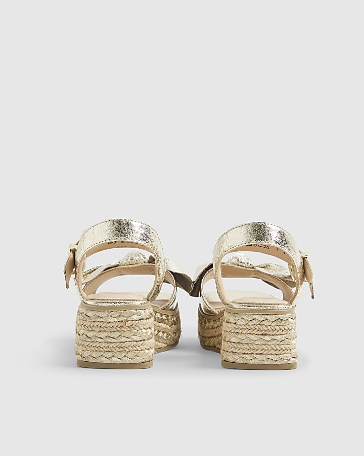 River Island Girls Gold Metallic Bow Wedge Sandals