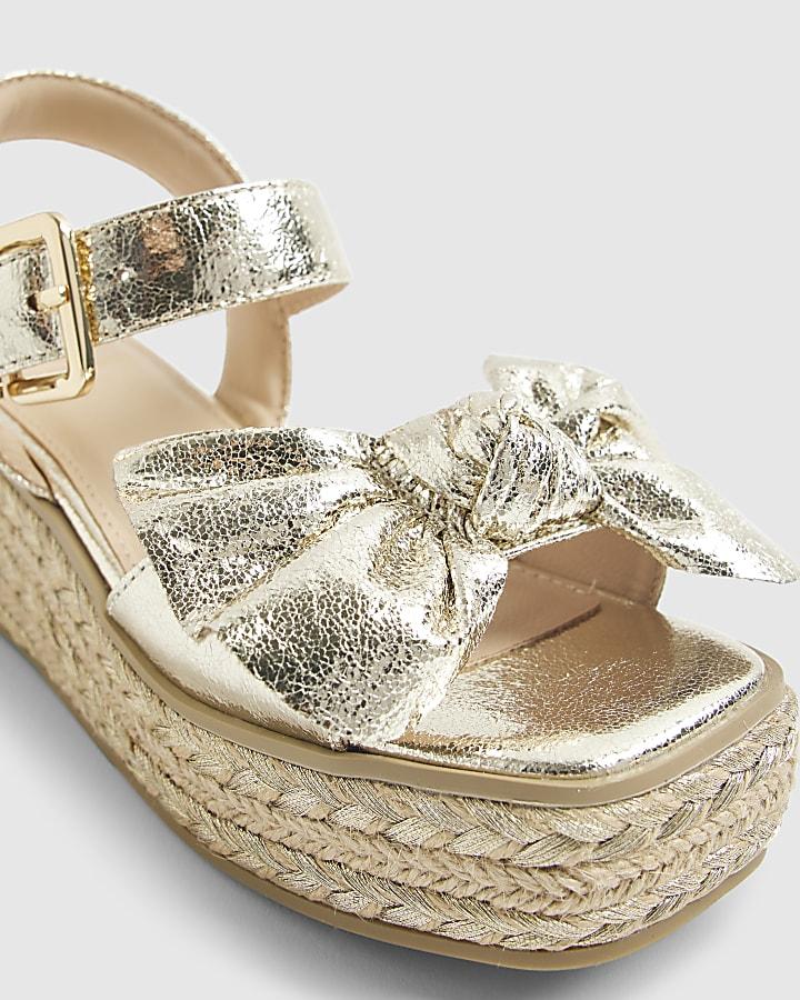 River Island Girls Gold Metallic Bow Wedge Sandals