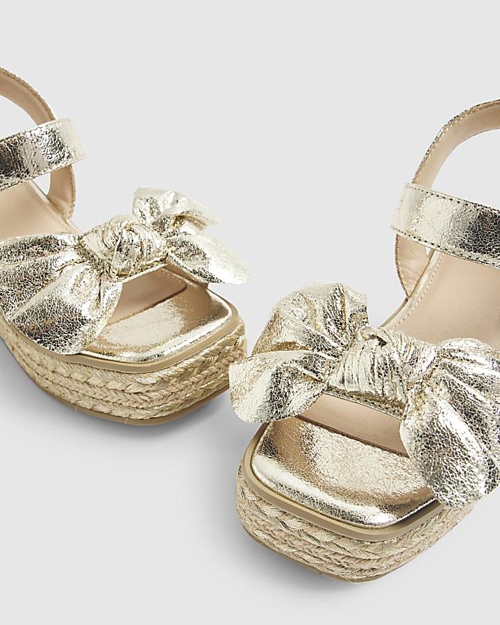 river island Girls Gold Metallic Bow Wedge Sandals