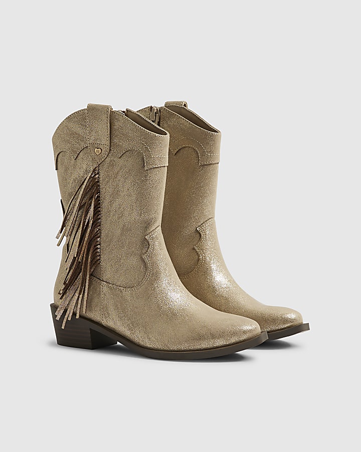 River Island Girls Gold Western Tassel Boots