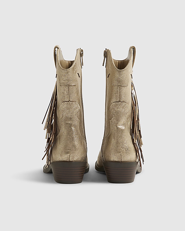 River Island Girls Gold Western Tassel Boots