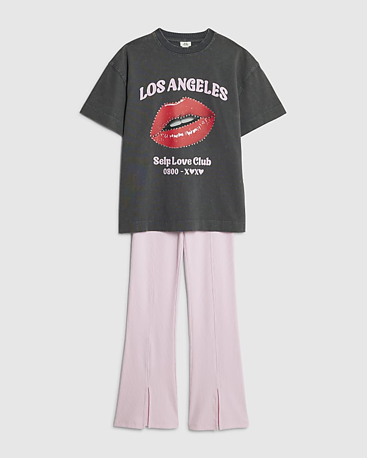River Island Girls Grey Los Angeles T-Shirt Set