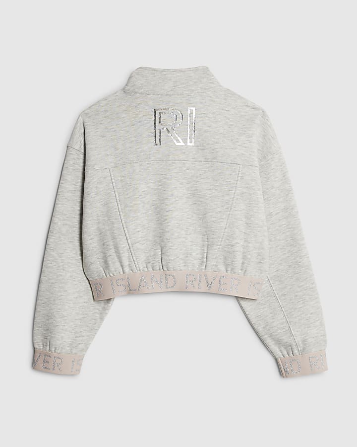River Island Girls Grey RI Waistband Bomber Jacket