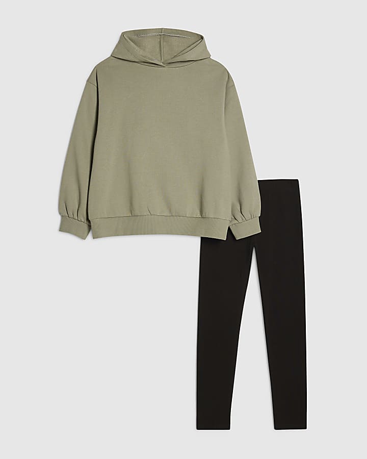 River Island Girls Khaki Iconic Vibes Hoodie Set