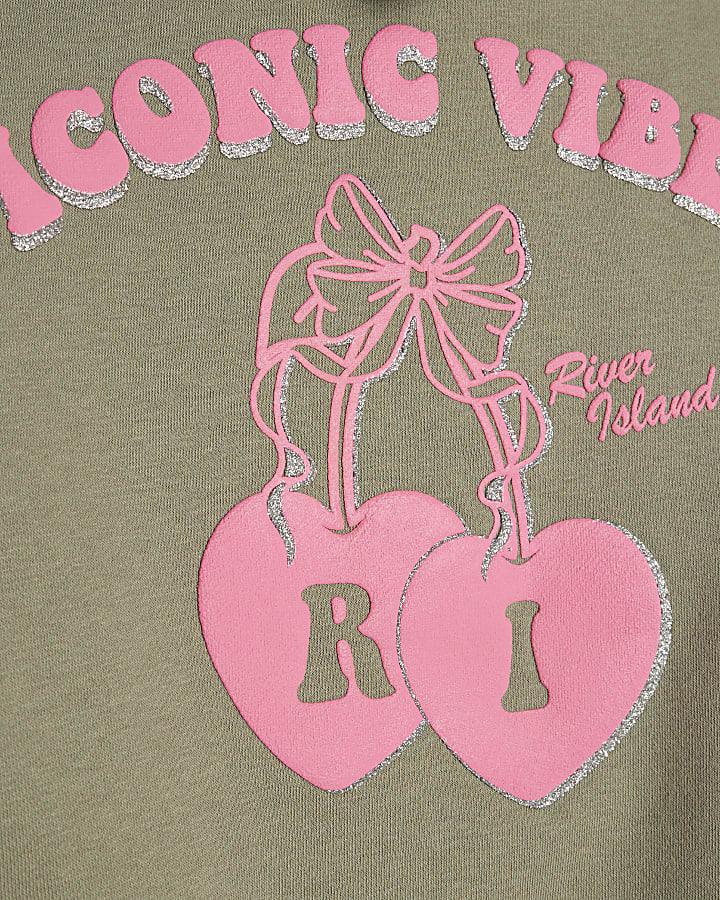 river island Girls Khaki Iconic Vibes Hoodie Set