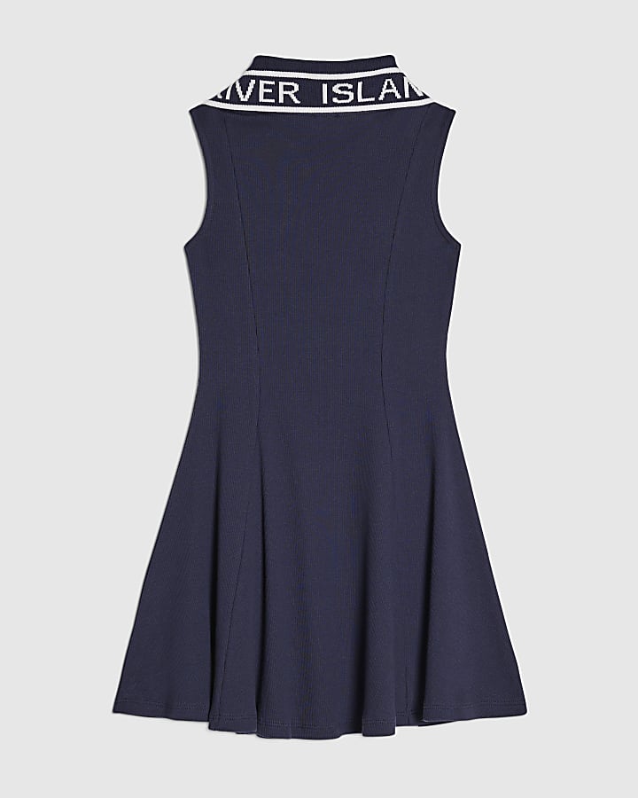 River Island Girls Navy Oversized Collar Dress