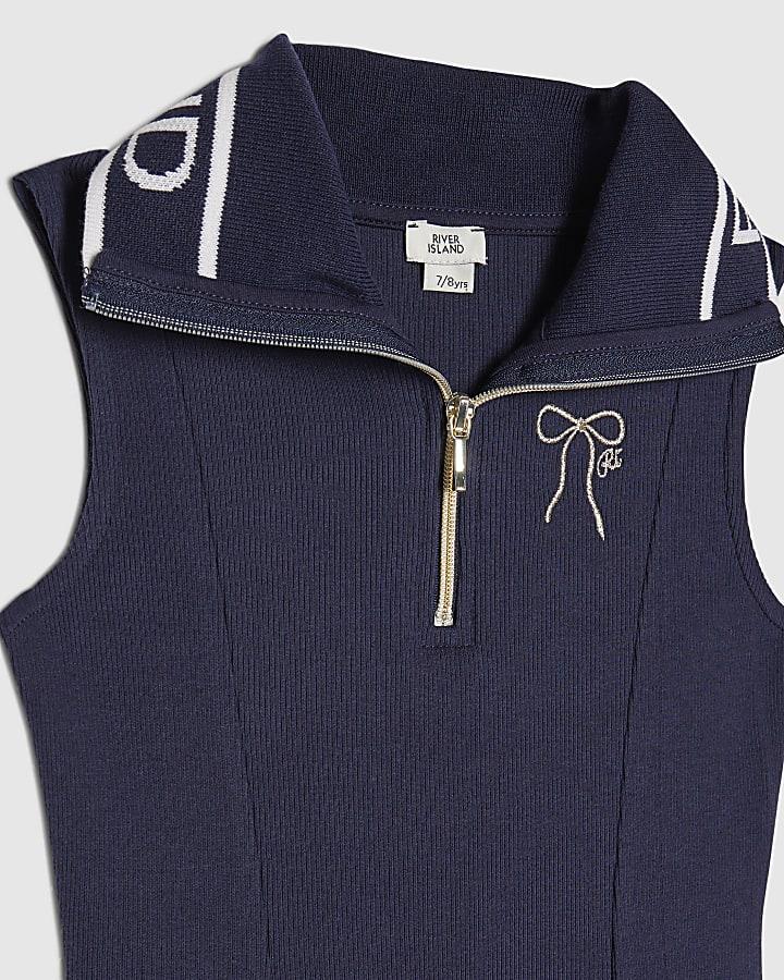 River Island Girls Navy Oversized Collar Dress