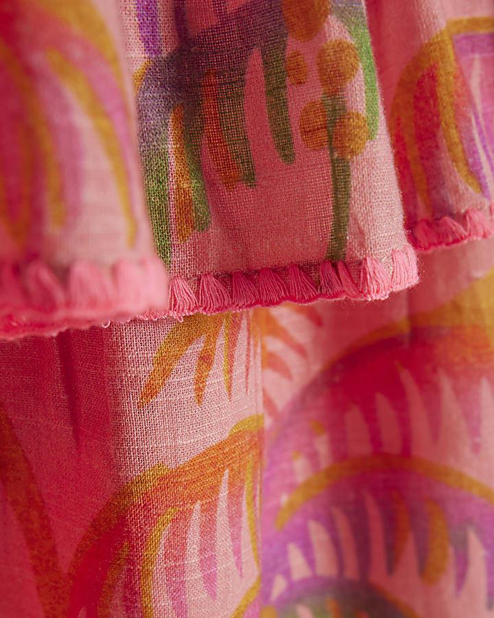 River Island Girls Orange Palm Print Bow Dress