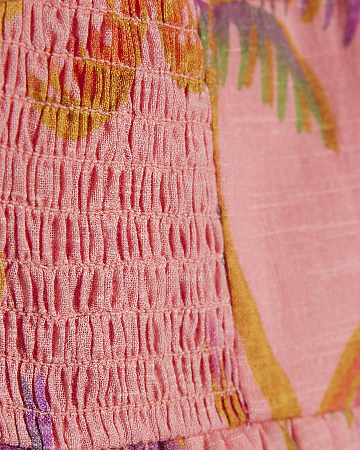 River Island Girls Orange Palm Print Bow Dress