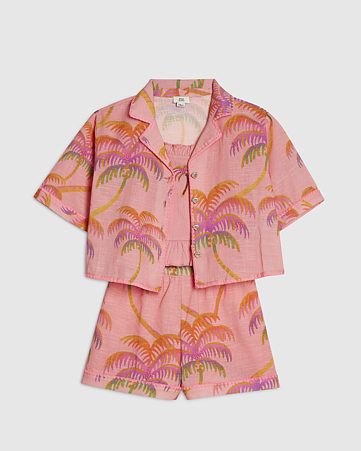 River Island Girls Orange Palm Print Shirt Set