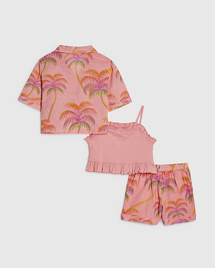 River Island Girls Orange Palm Print Shirt Set