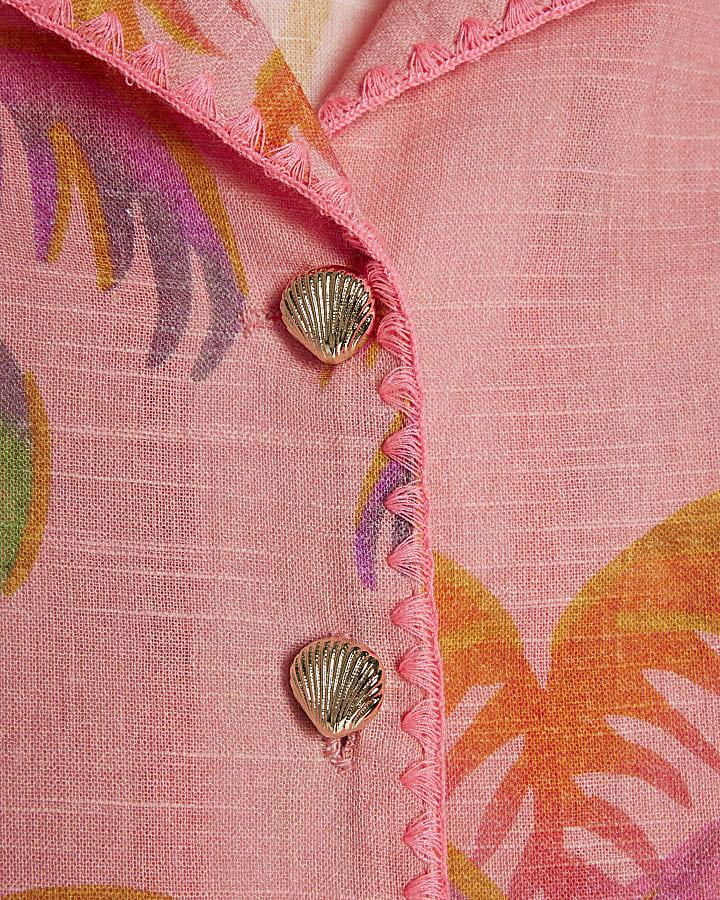 River Island Girls Orange Palm Print Shirt Set