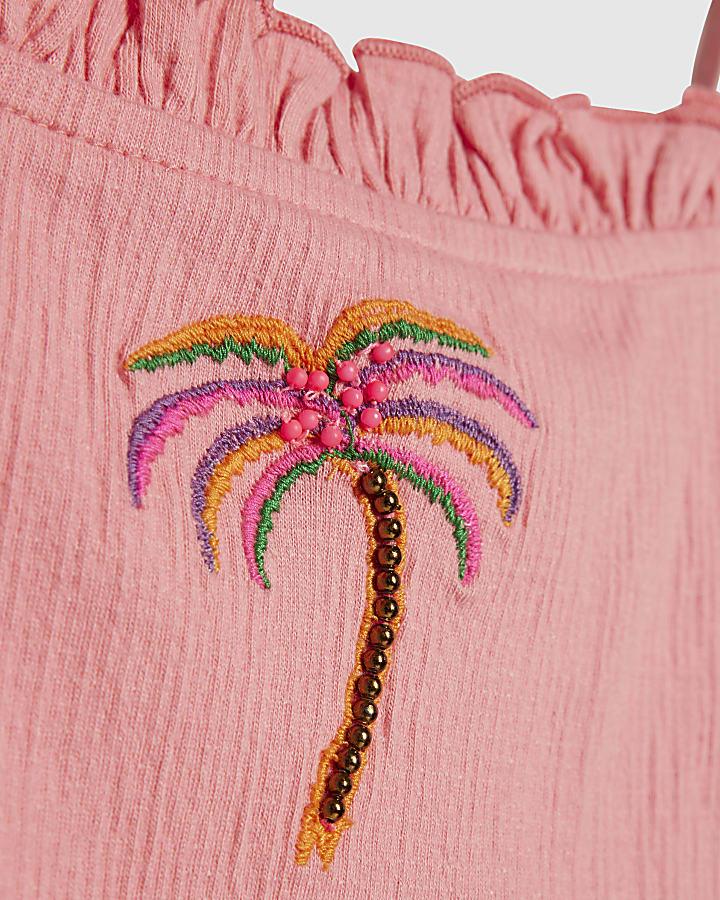 river island Girls Orange Palm Print Shirt Set