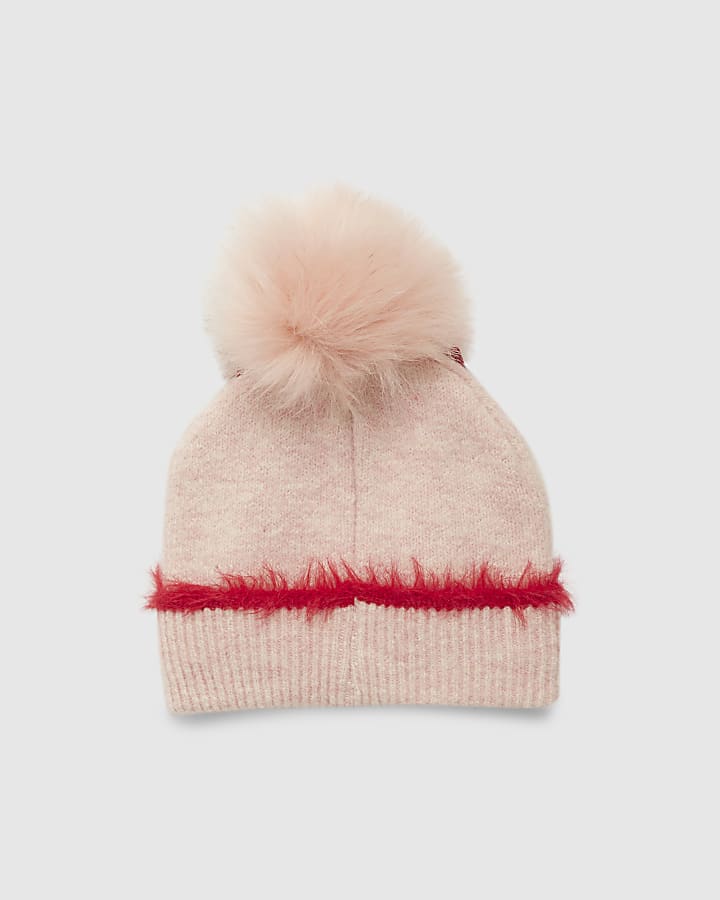 River Island Girls Pink 3D Bow Beanie Hat