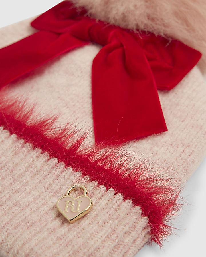 River Island Girls Pink 3D Bow Beanie Hat