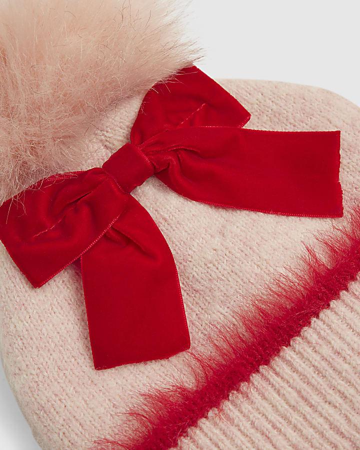 river island Girls Pink 3D Bow Beanie Hat