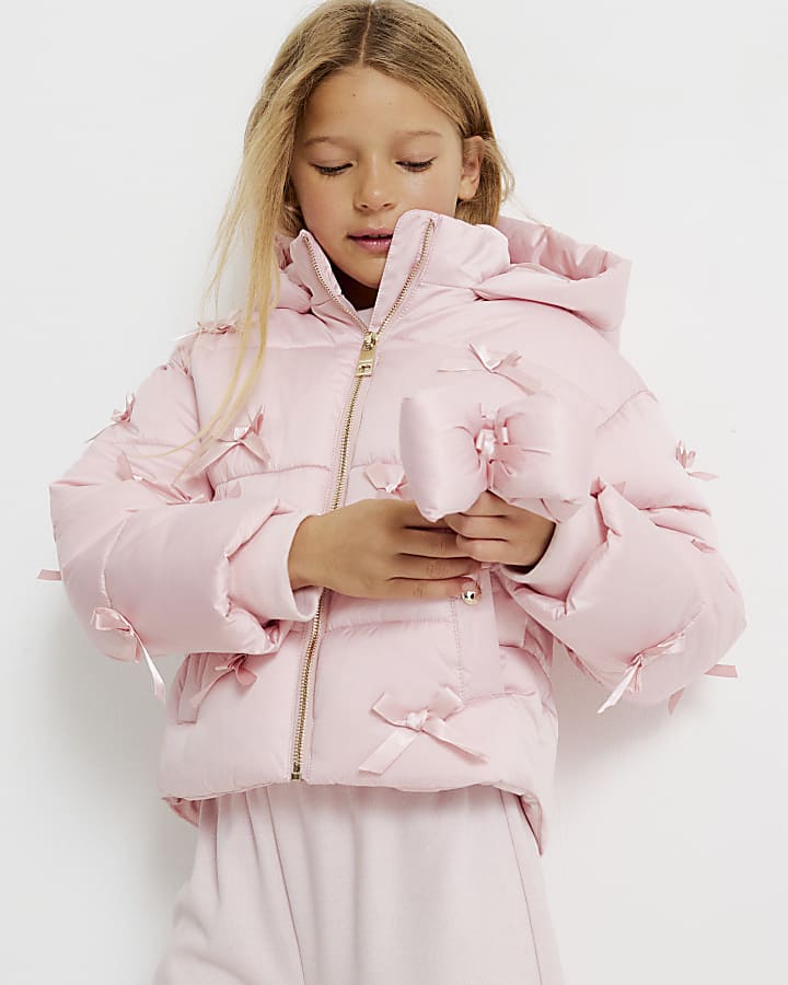 River Island Girls Pink 3D Bow Padded Jacket
